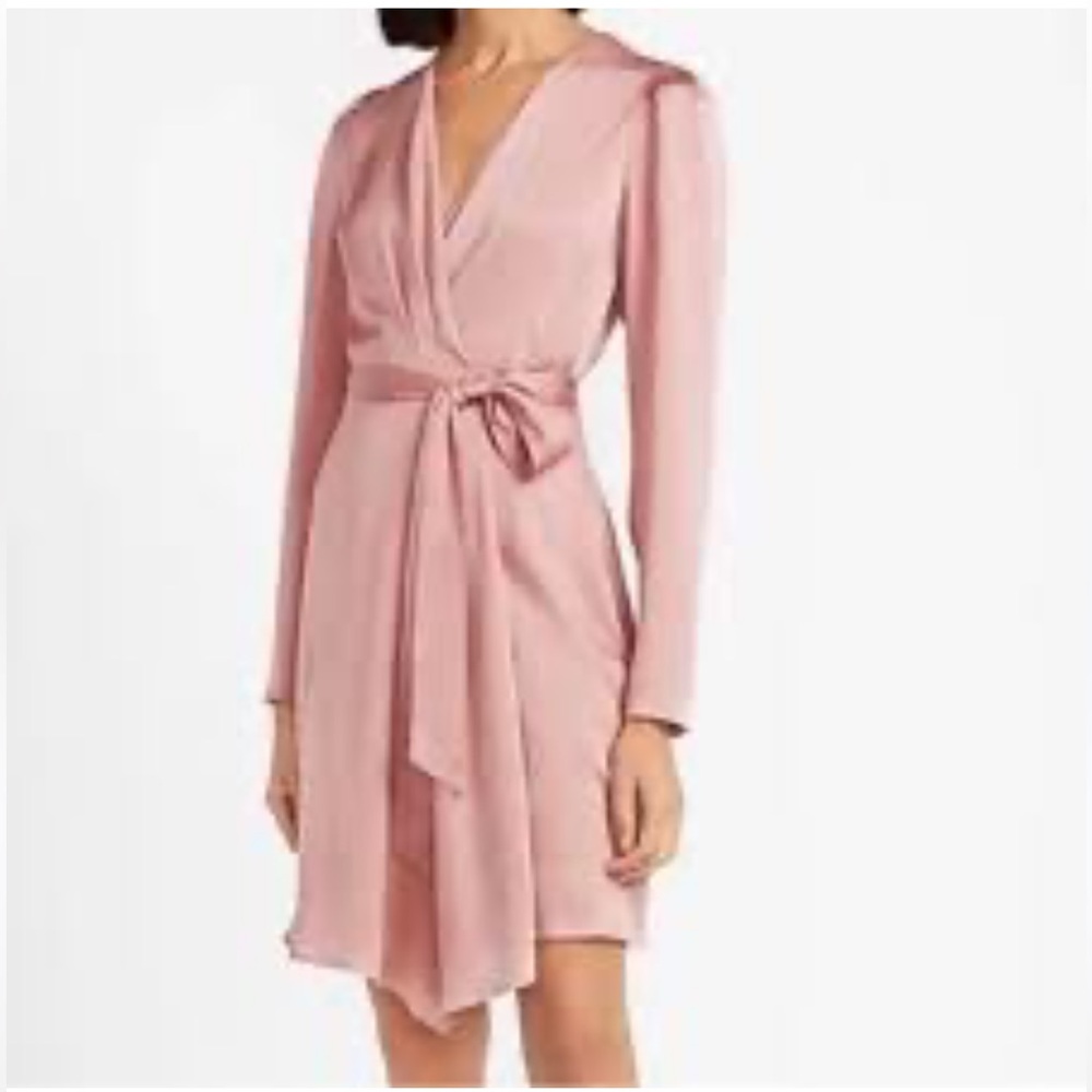 Express Pink Puff Sleeve Long Sleeve Wrap Dress Size Small